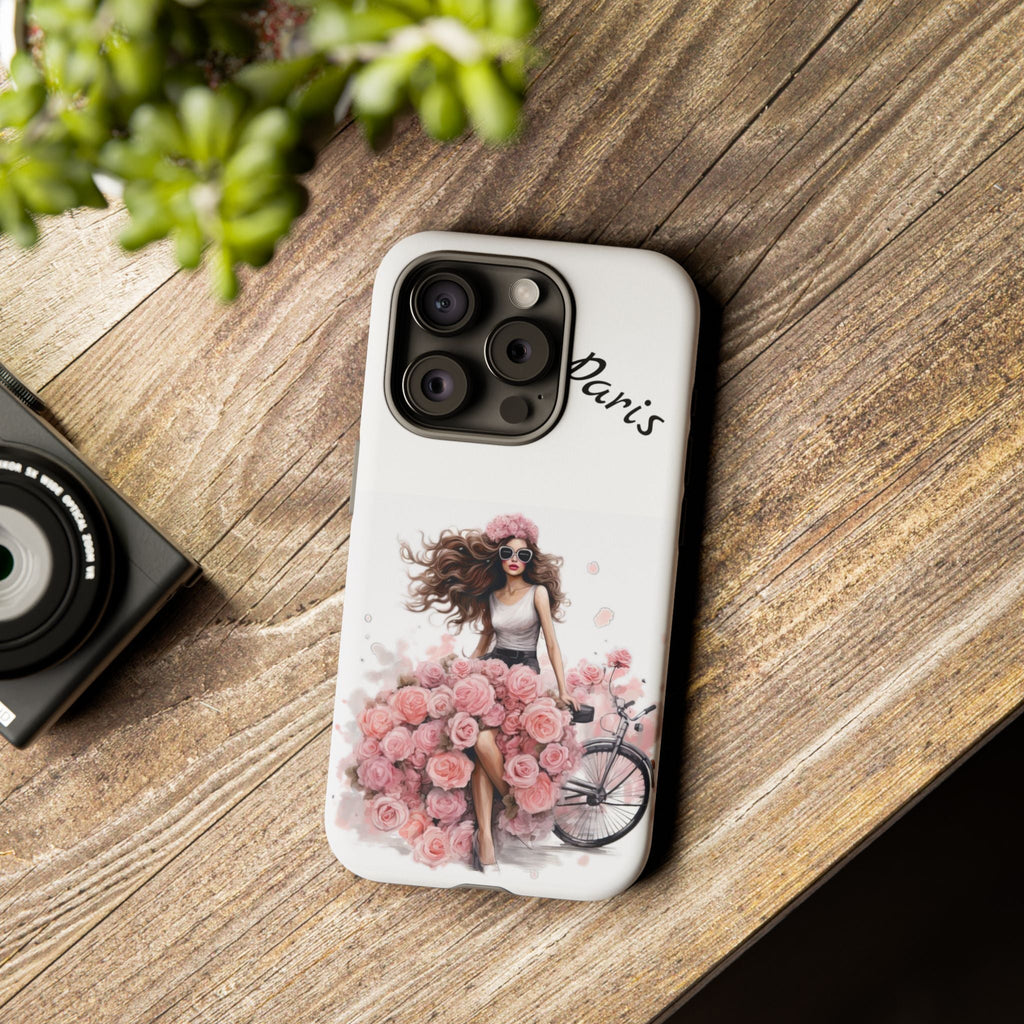Paris Rose Bicycle woman phone case | Floral iPhone case Printify