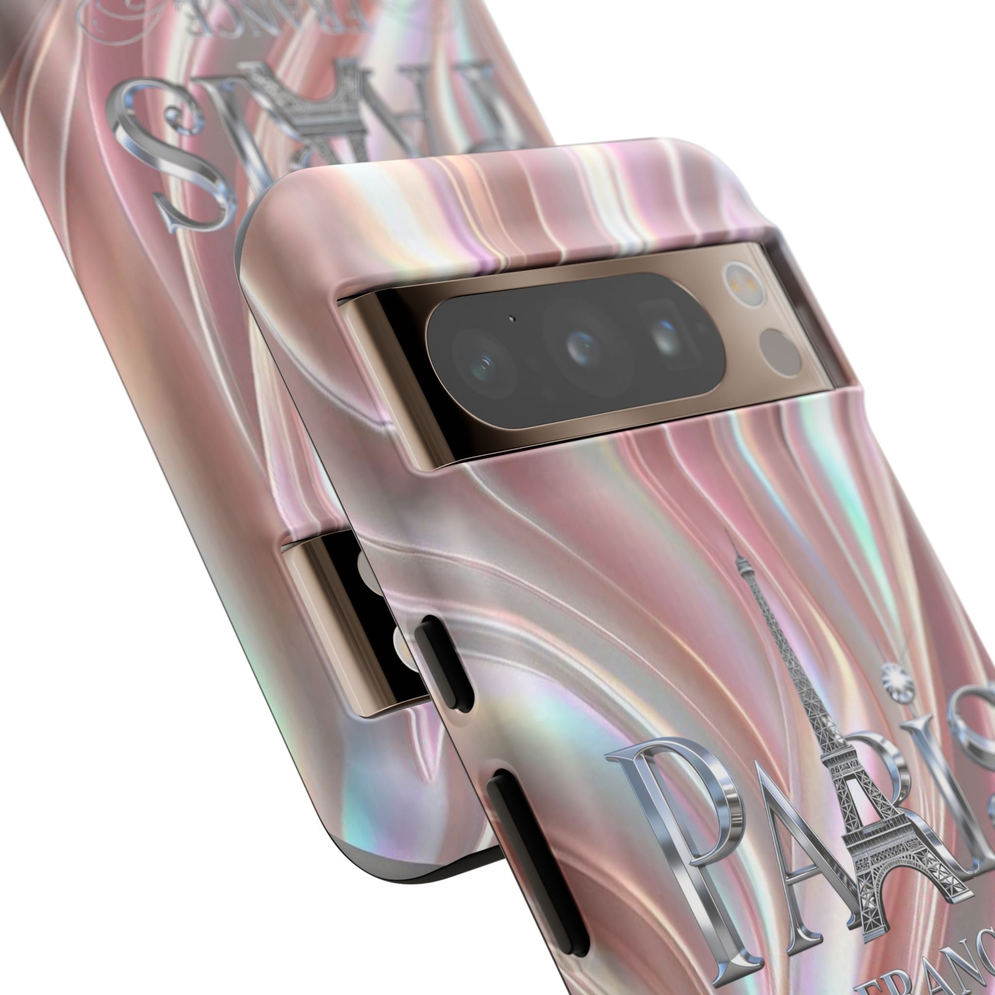 Paris Eiffel Phone Case — Iridescent Swirl Tough Case Printify