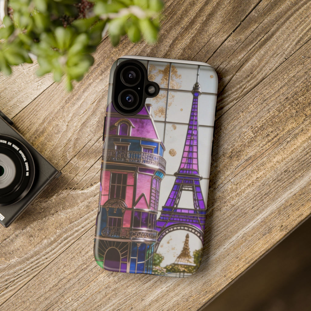 Parisian Eiffel Tower Tough Phone Case — Purple Vintage Cityscape Printify