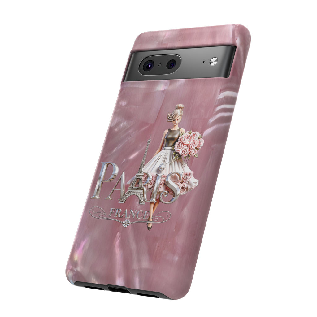 Paris Floral Phone Case - Pink Eiffel Tower Fashion Girl Tough Case Printify
