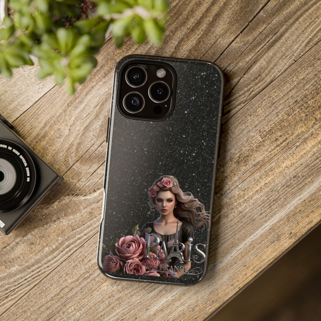 Floral Gothic Phone Case — Rose Crowned Woman on Sparkle Black Printify