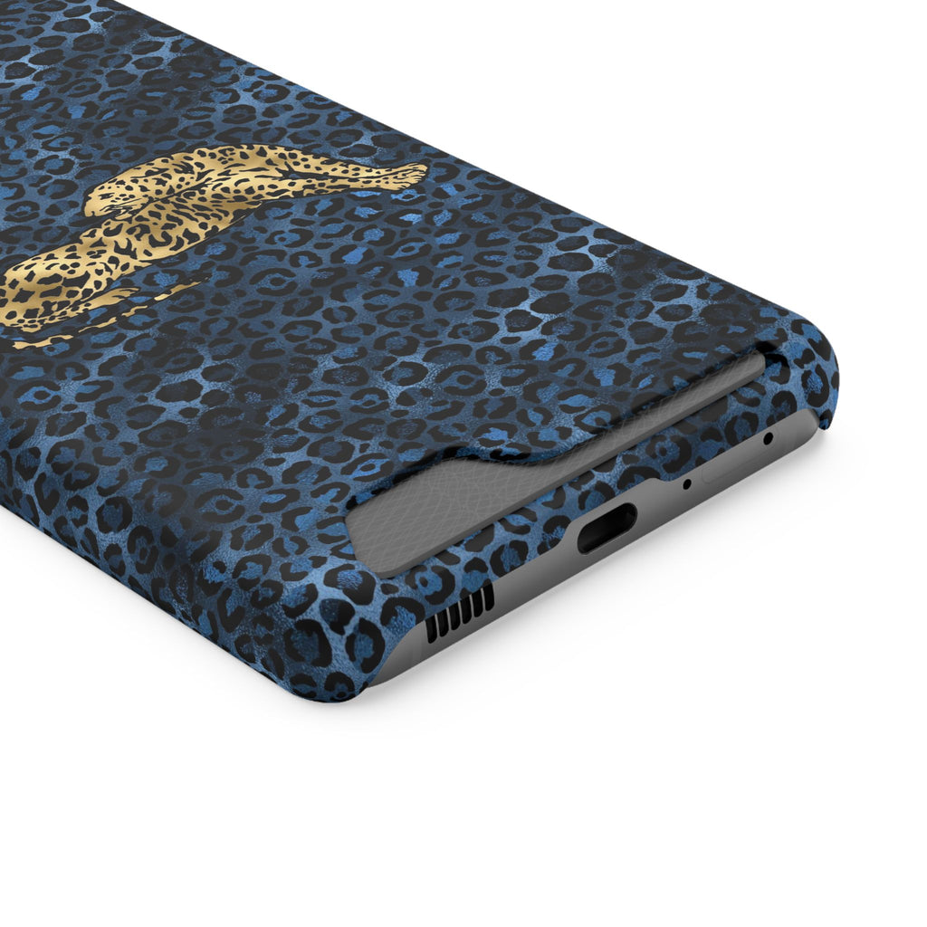 Blue Leopard Phone Case with Card Holder — Gold Cheetah Accent Printify