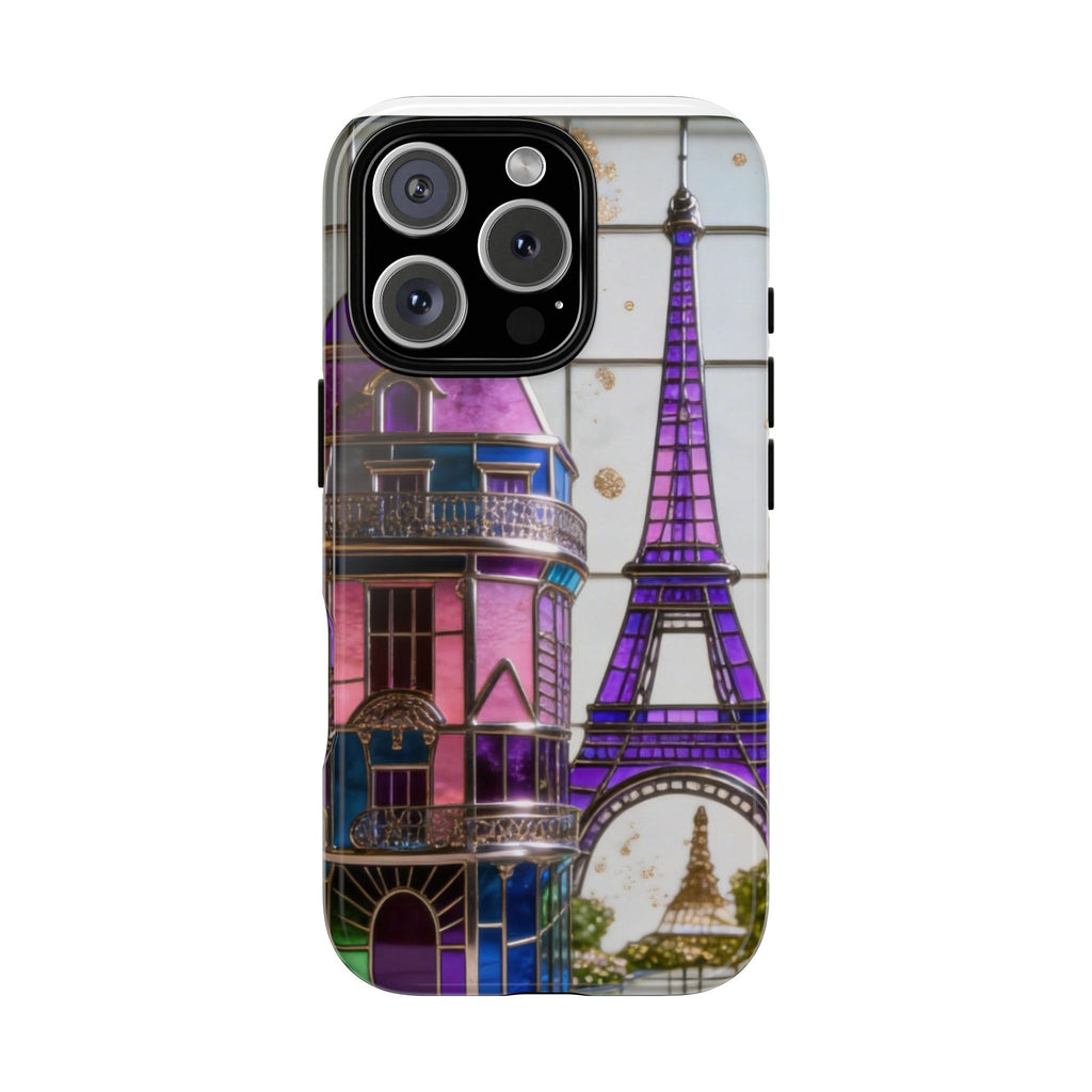 Parisian Eiffel Tower Tough Phone Case — Purple Vintage Cityscape Printify