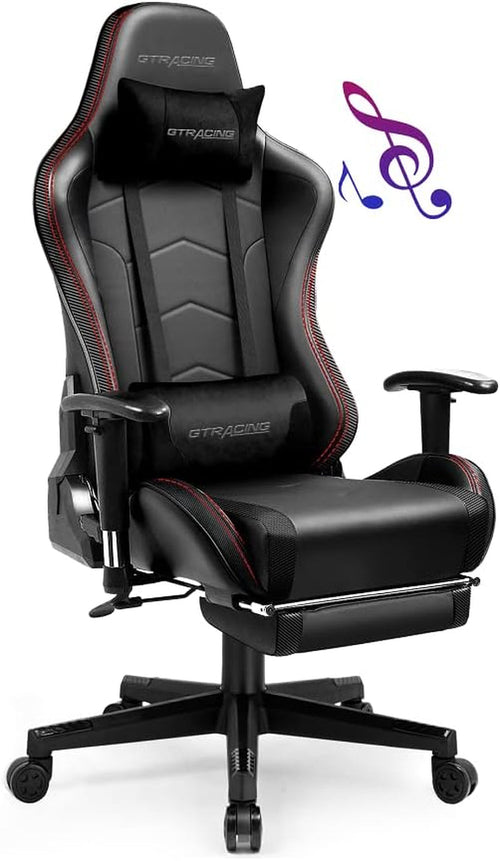 Gaming Chair with Footrest Speakers Video Game Chair Bluetooth Music
