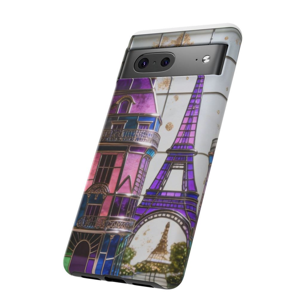 Parisian Eiffel Tower Tough Phone Case — Purple Vintage Cityscape Printify