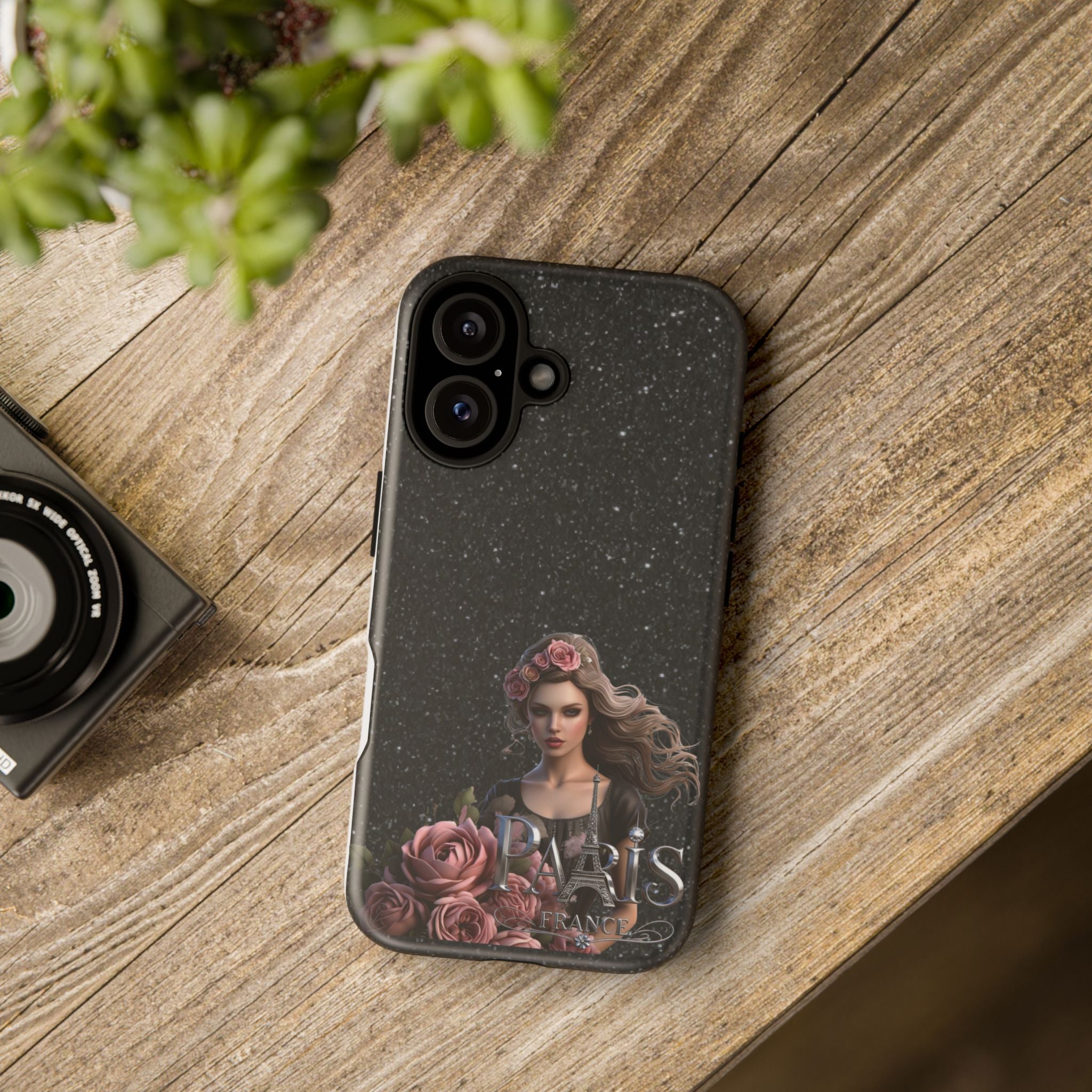 Floral Gothic Phone Case — Rose Crowned Woman on Sparkle Black Printify
