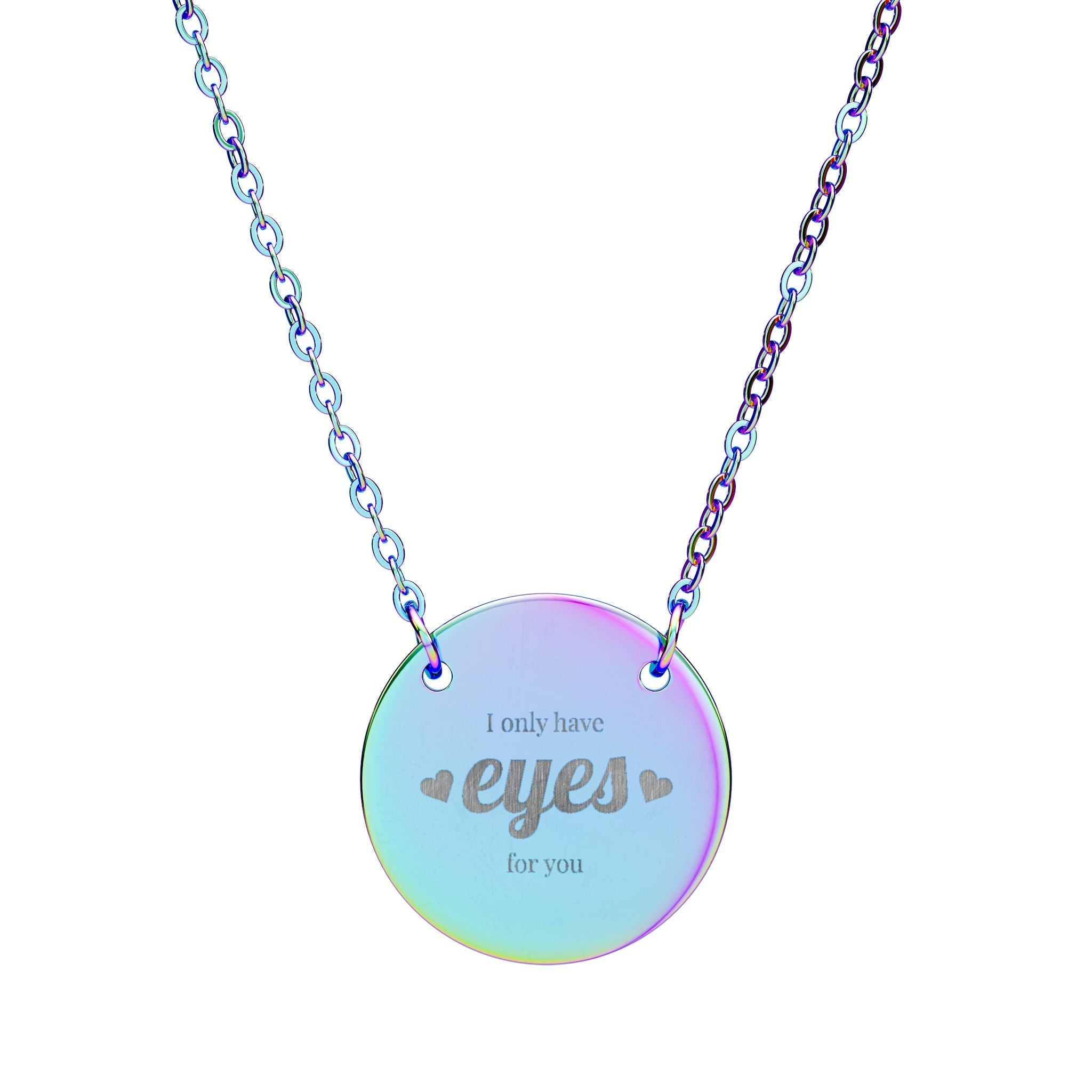 engraved 'eyes' circle necklace, round pendant engraving Printify
