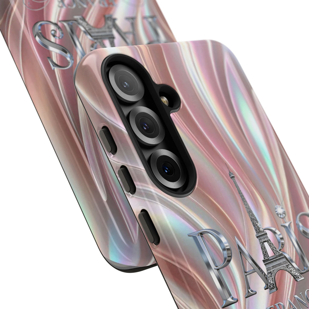 Paris Eiffel Phone Case — Iridescent Swirl Tough Case Printify