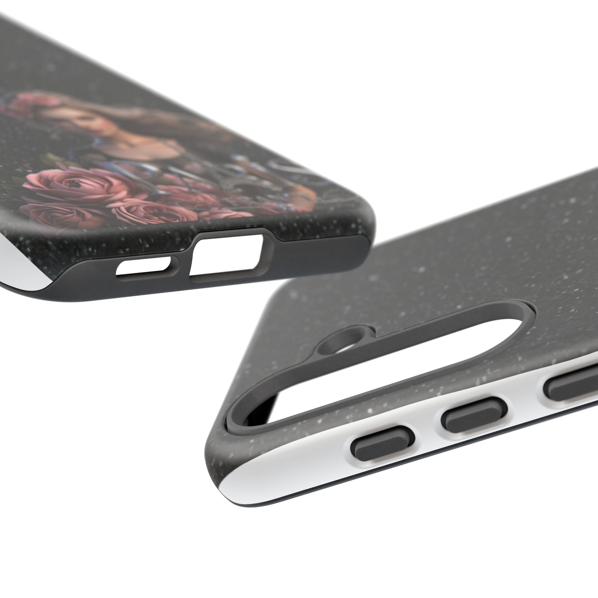 Floral Gothic Phone Case — Rose Crowned Woman on Sparkle Black Printify