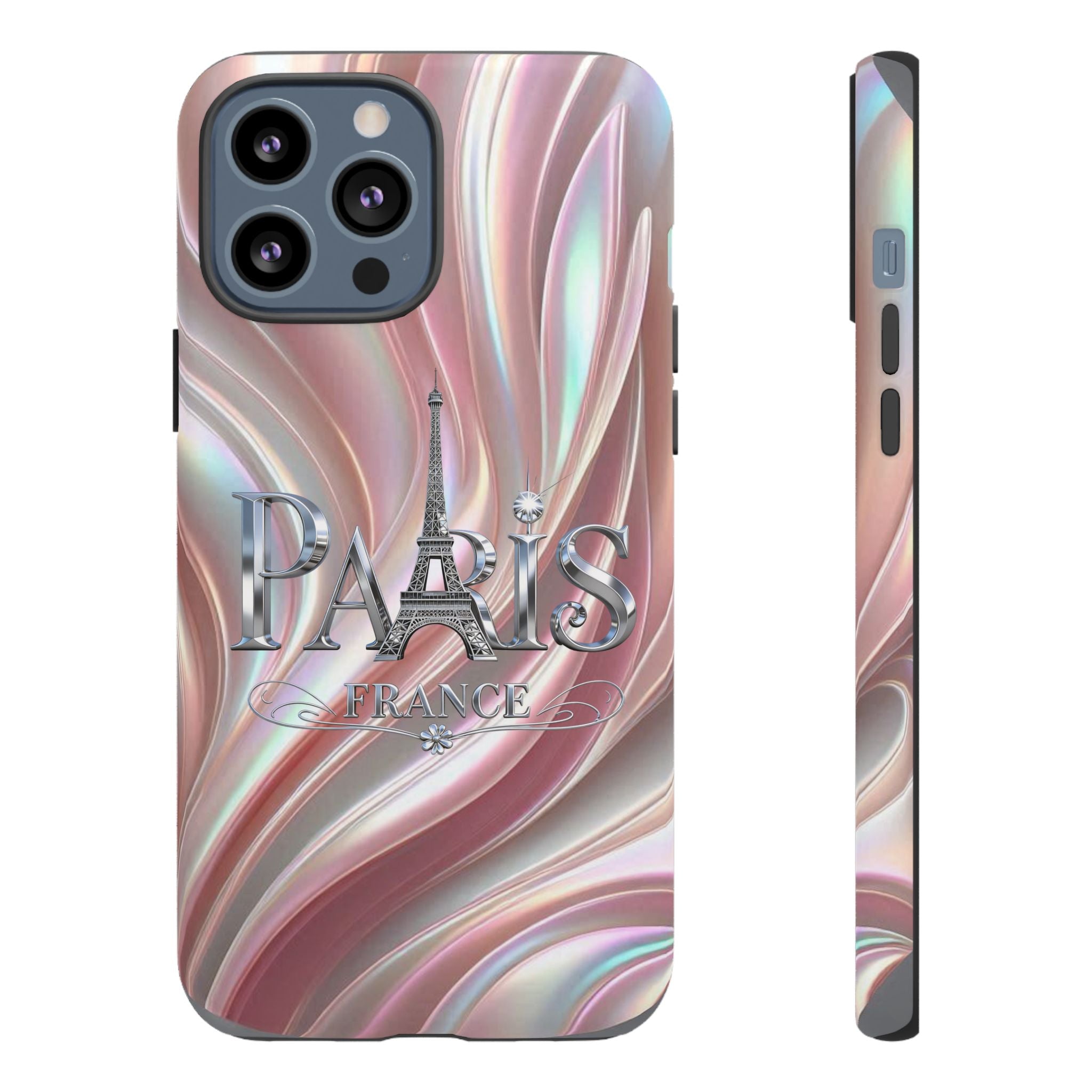 Paris Eiffel Phone Case — Iridescent Swirl Tough Case Printify