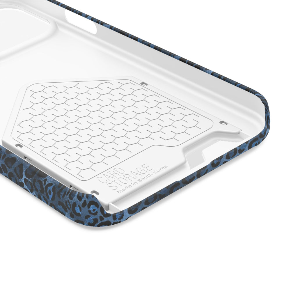 Blue Leopard Phone Case with Card Holder — Gold Cheetah Accent Printify