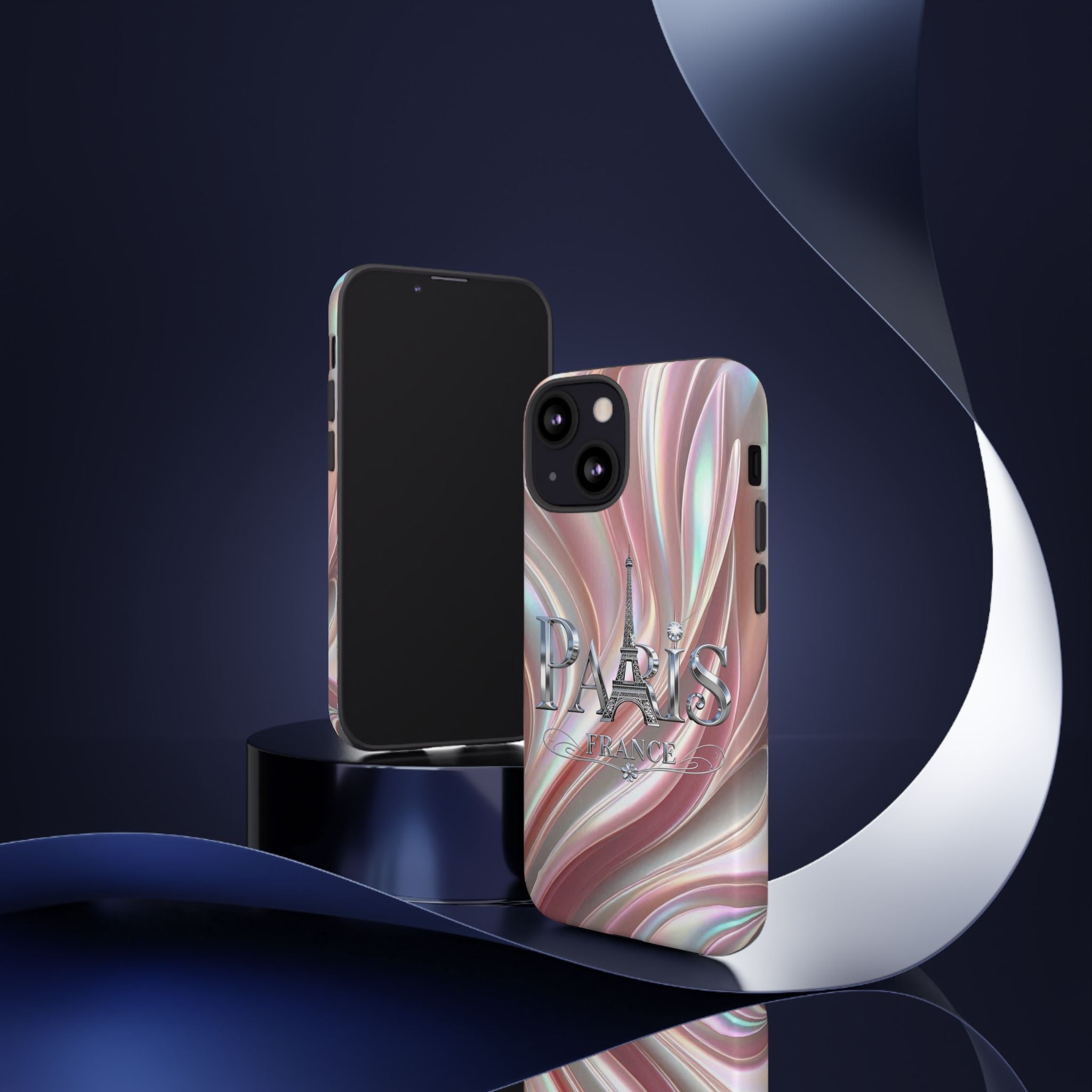 Paris Eiffel Phone Case — Iridescent Swirl Tough Case Printify