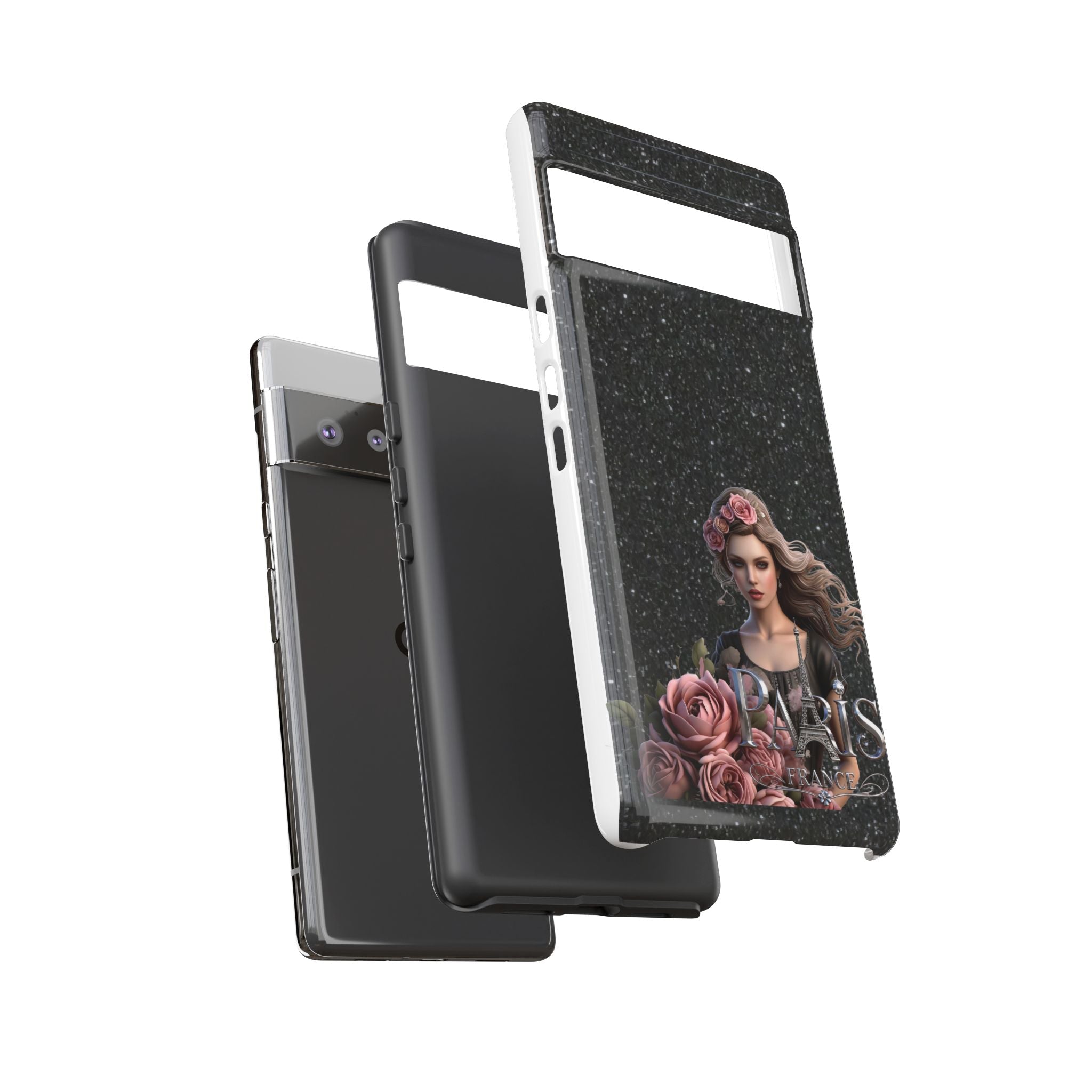 Floral Gothic Phone Case — Rose Crowned Woman on Sparkle Black Printify