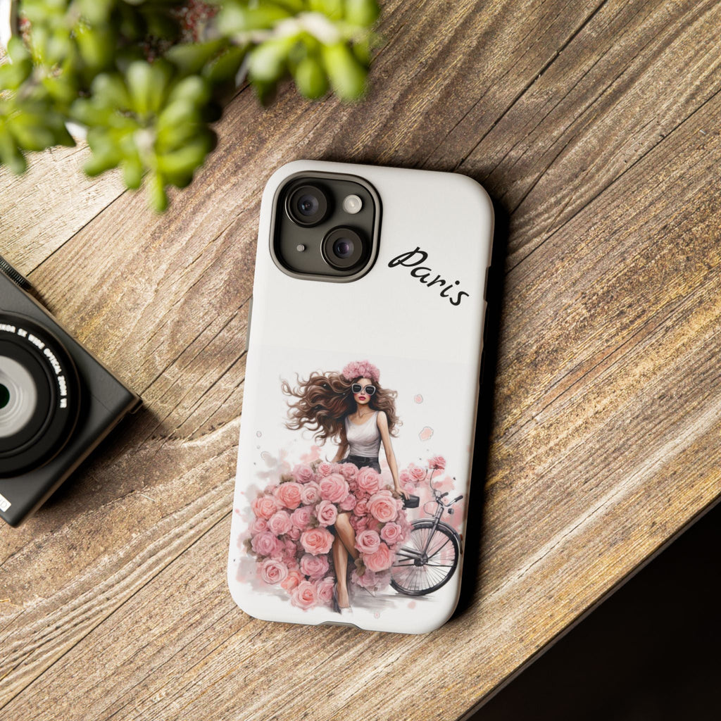 Paris Rose Bicycle woman phone case | Floral iPhone case Printify