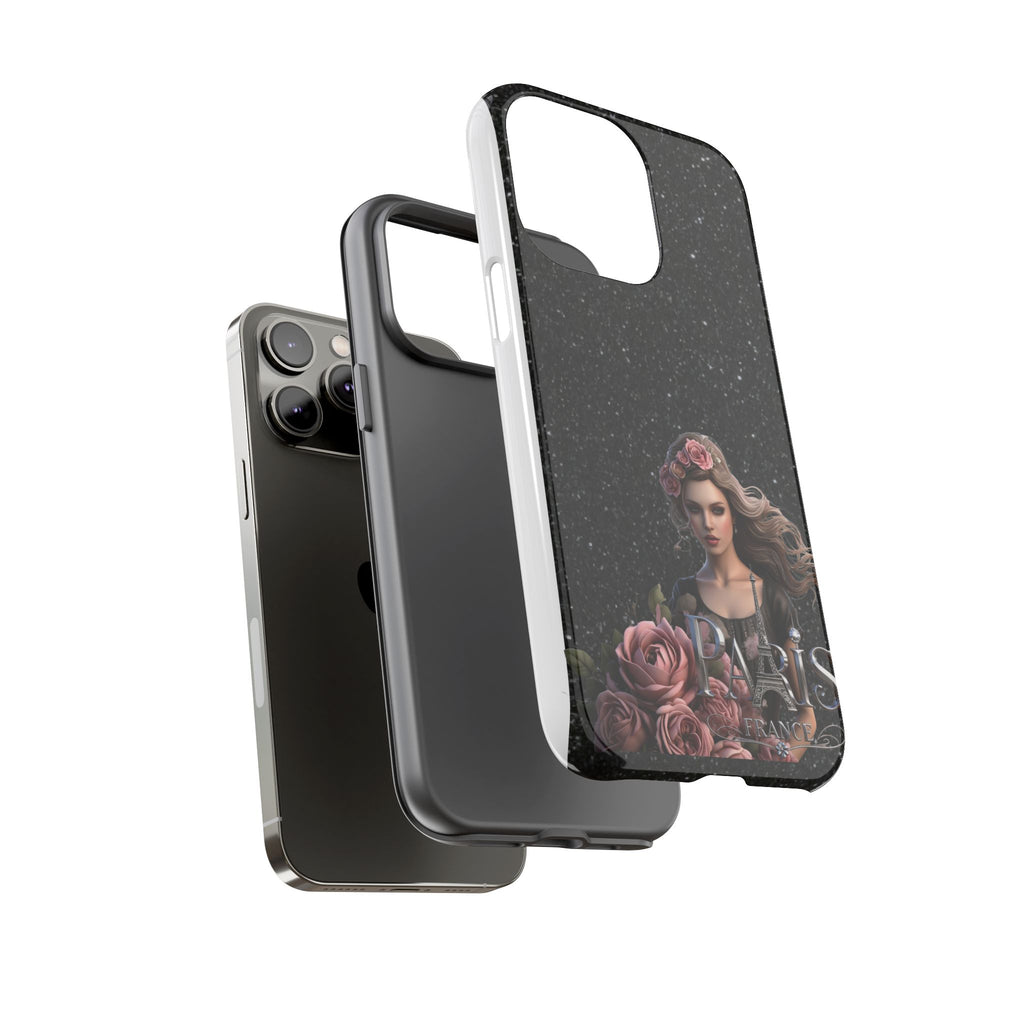 Floral Gothic Phone Case — Rose Crowned Woman on Sparkle Black Printify