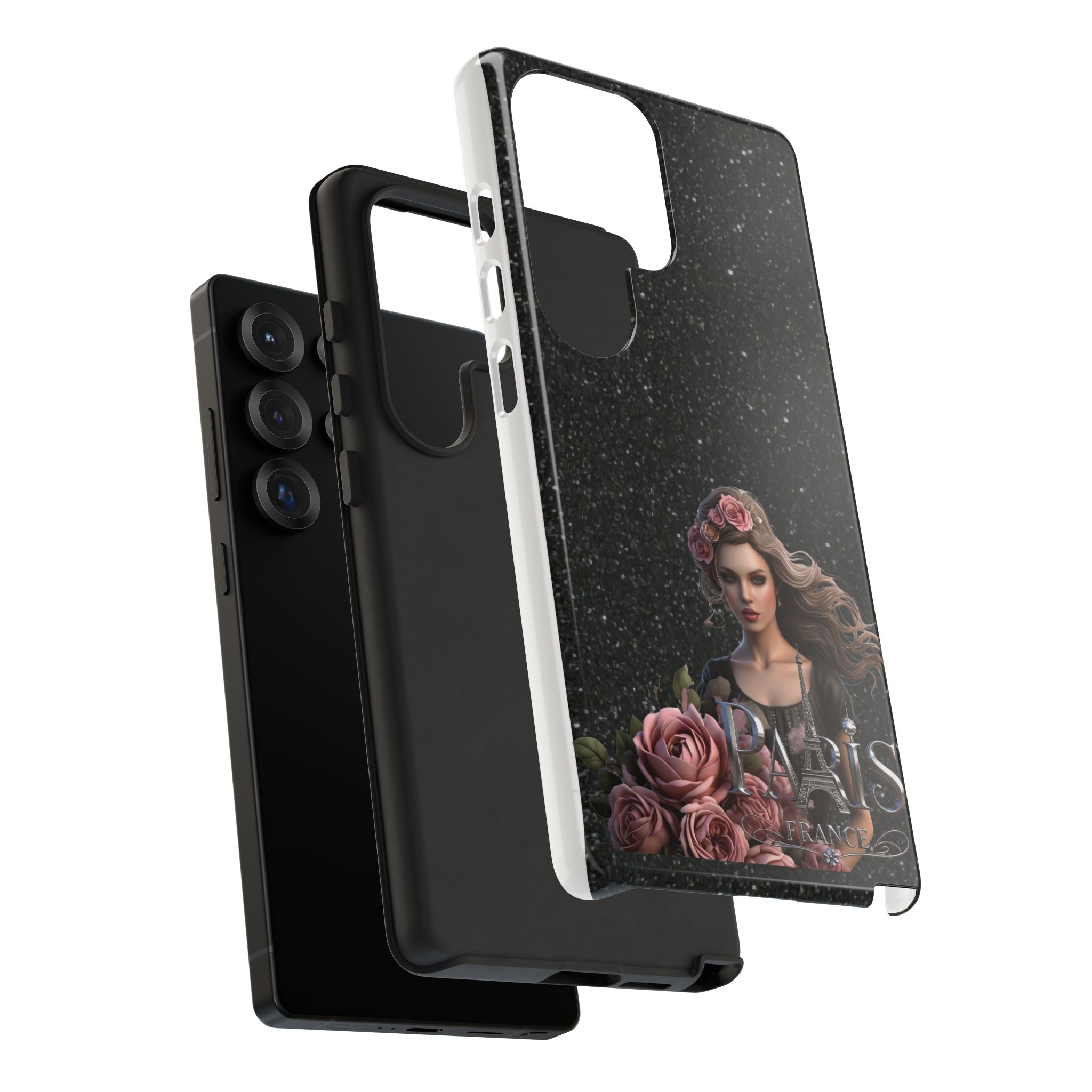 Floral Gothic Phone Case — Rose Crowned Woman on Sparkle Black Printify
