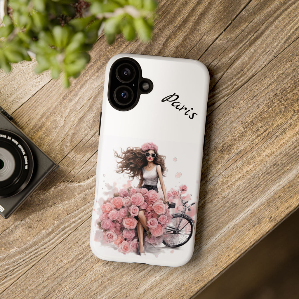 Paris Rose Bicycle woman phone case | Floral iPhone case Printify