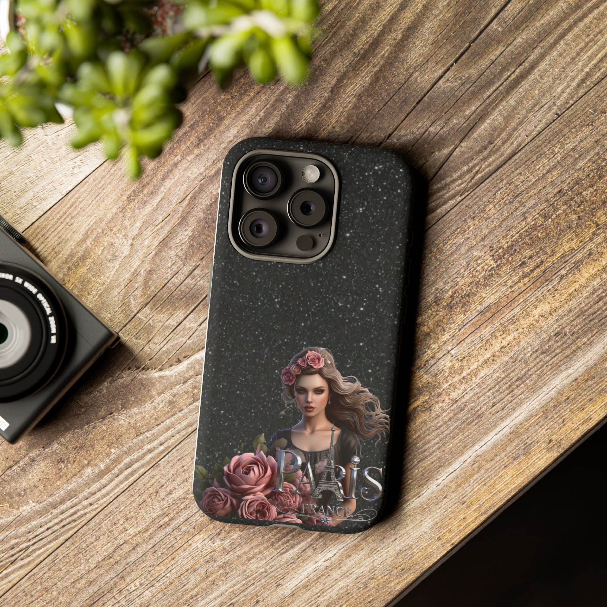 Floral Gothic Phone Case — Rose Crowned Woman on Sparkle Black Printify