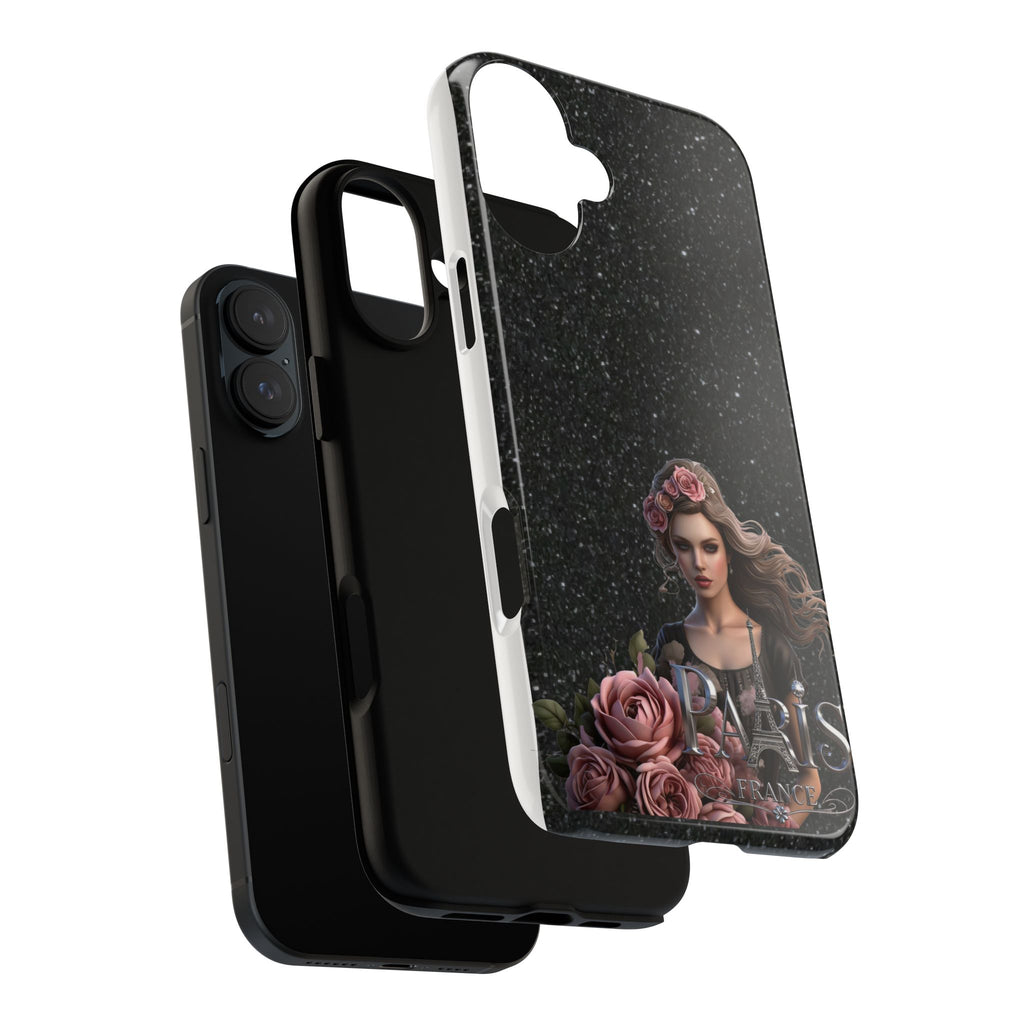 Floral Gothic Phone Case — Rose Crowned Woman on Sparkle Black Printify