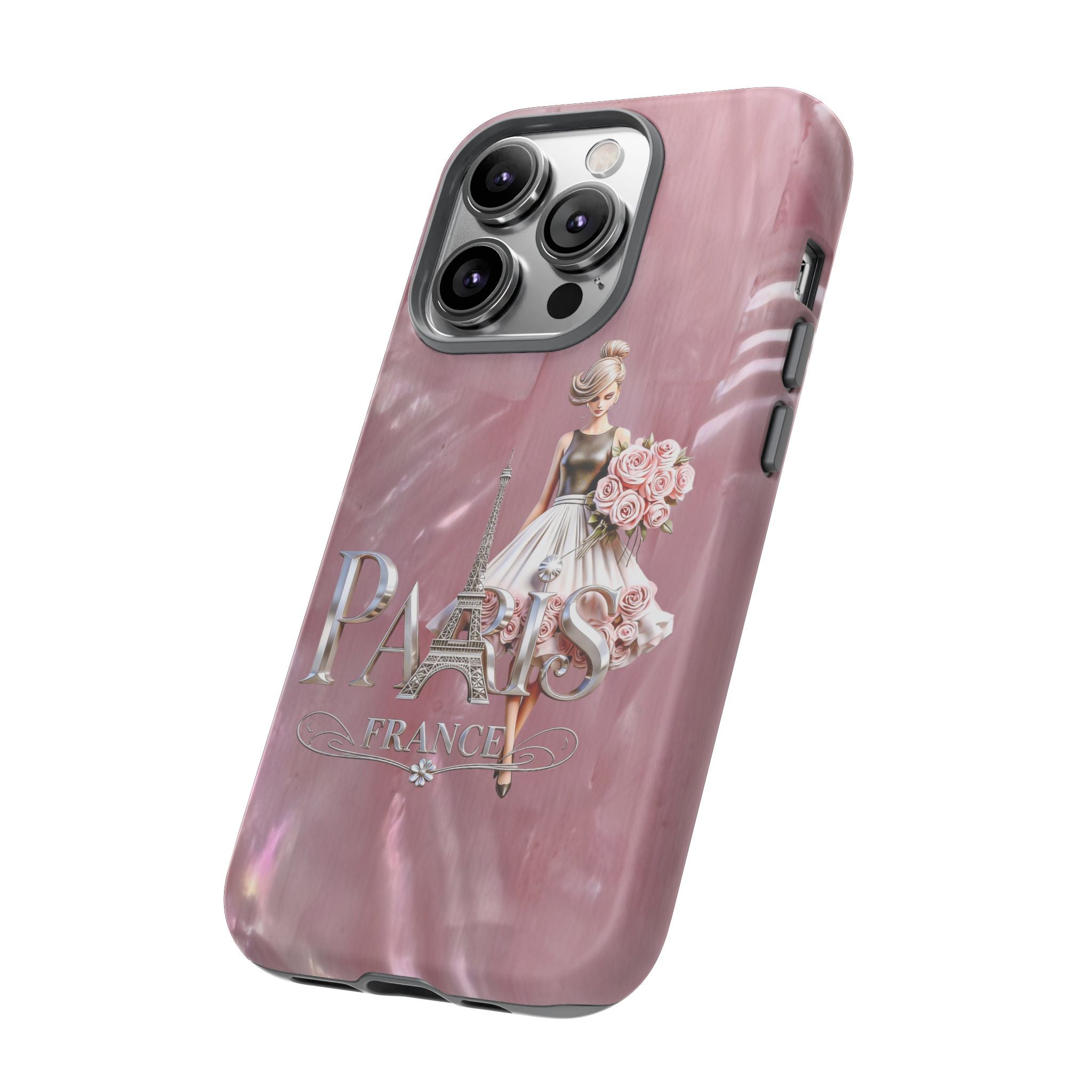 Paris Floral Phone Case - Pink Eiffel Tower Fashion Girl Tough Case Printify