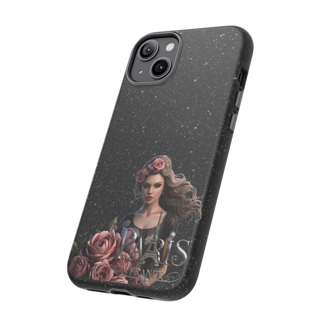 Floral Gothic Phone Case — Rose Crowned Woman on Sparkle Black Printify