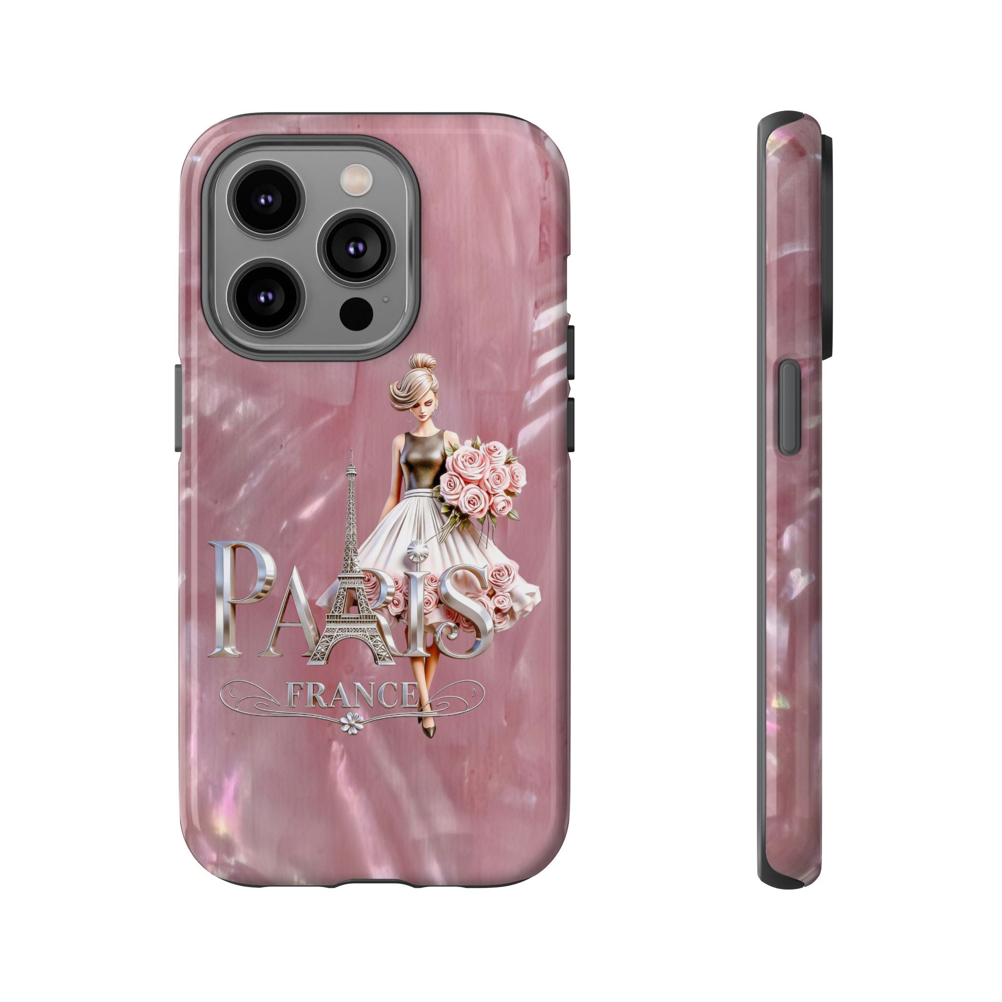 Paris Floral Phone Case - Pink Eiffel Tower Fashion Girl Tough Case Printify
