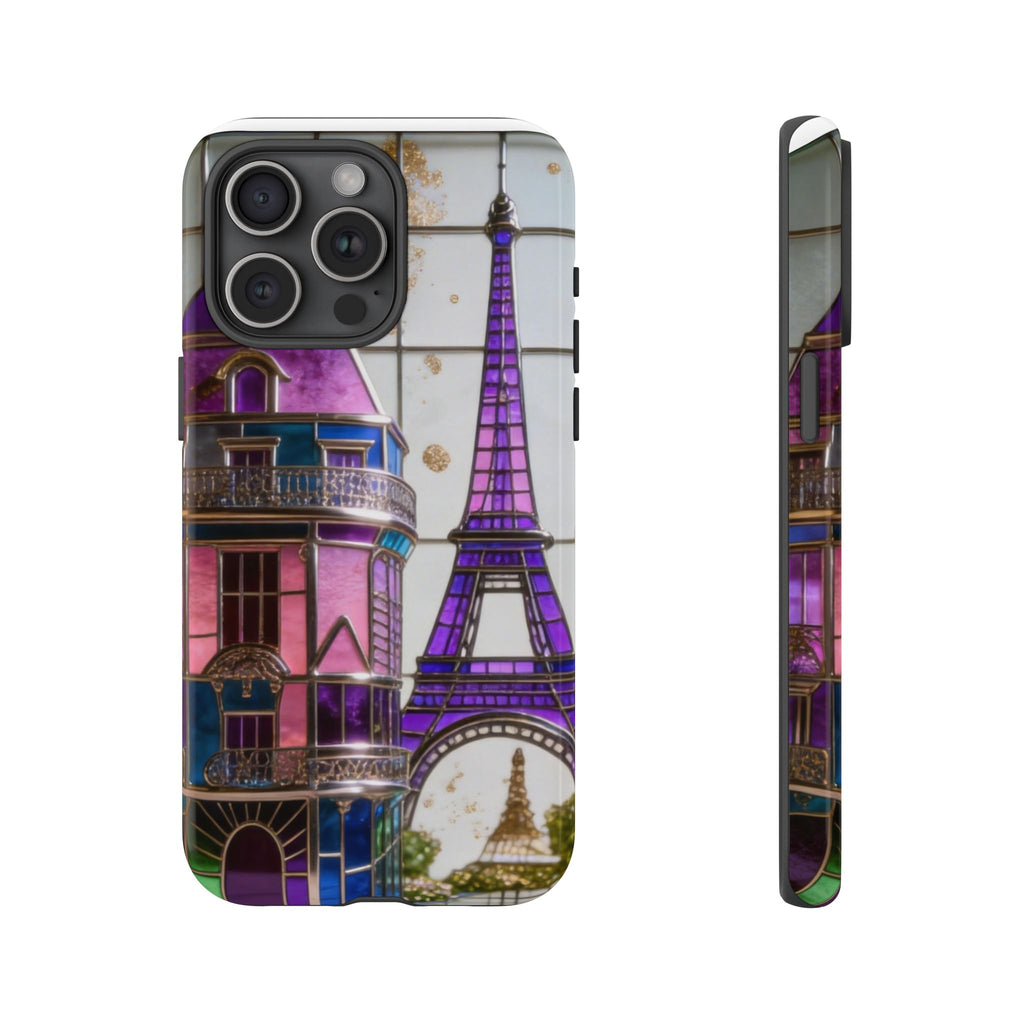 Parisian Eiffel Tower Tough Phone Case — Purple Vintage Cityscape Printify