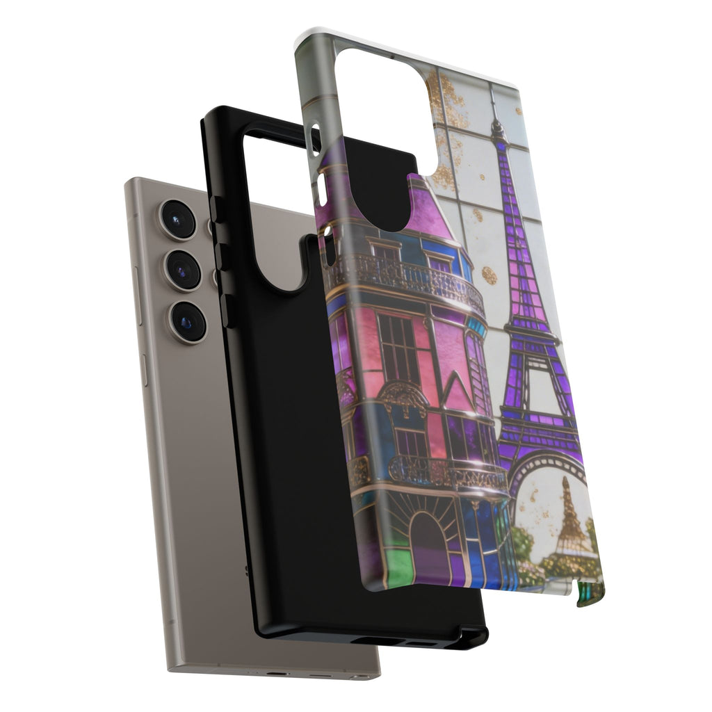 Parisian Eiffel Tower Tough Phone Case — Purple Vintage Cityscape Printify