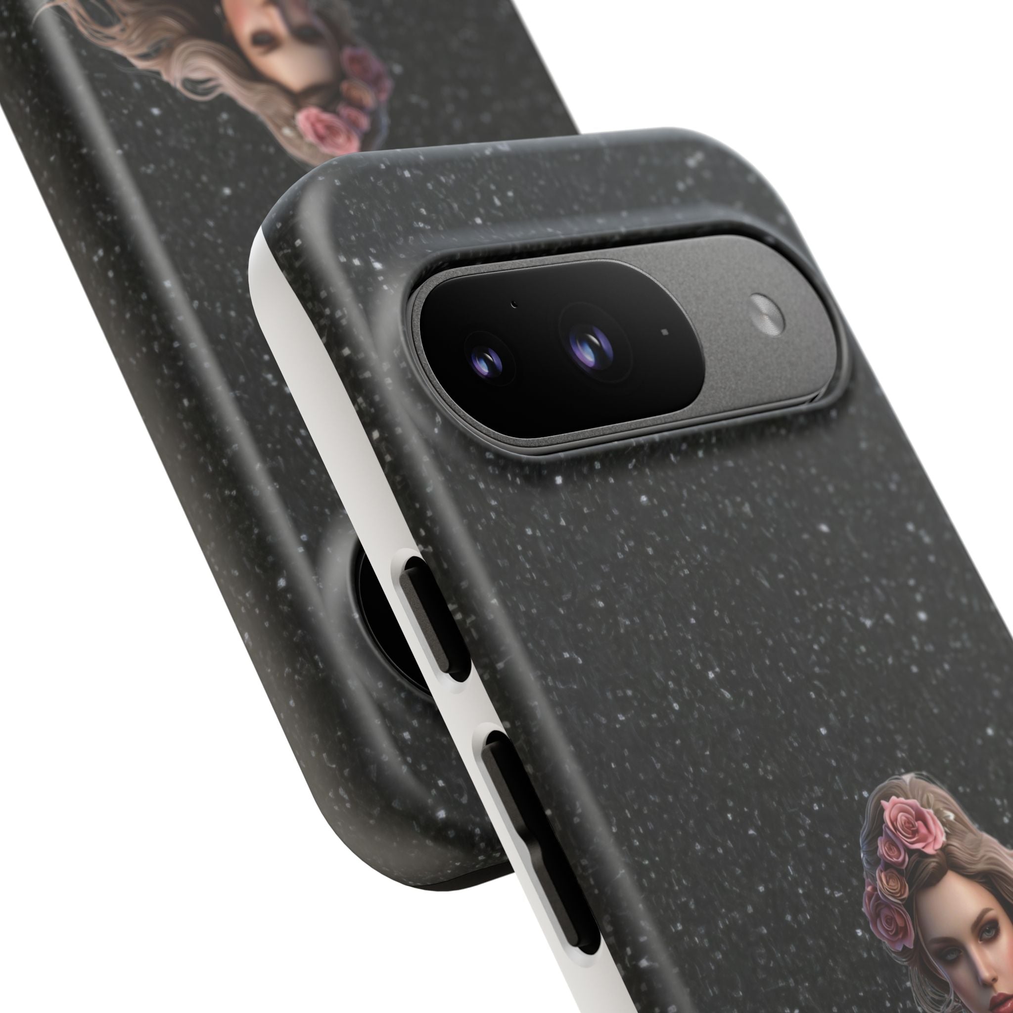 Floral Gothic Phone Case — Rose Crowned Woman on Sparkle Black Printify