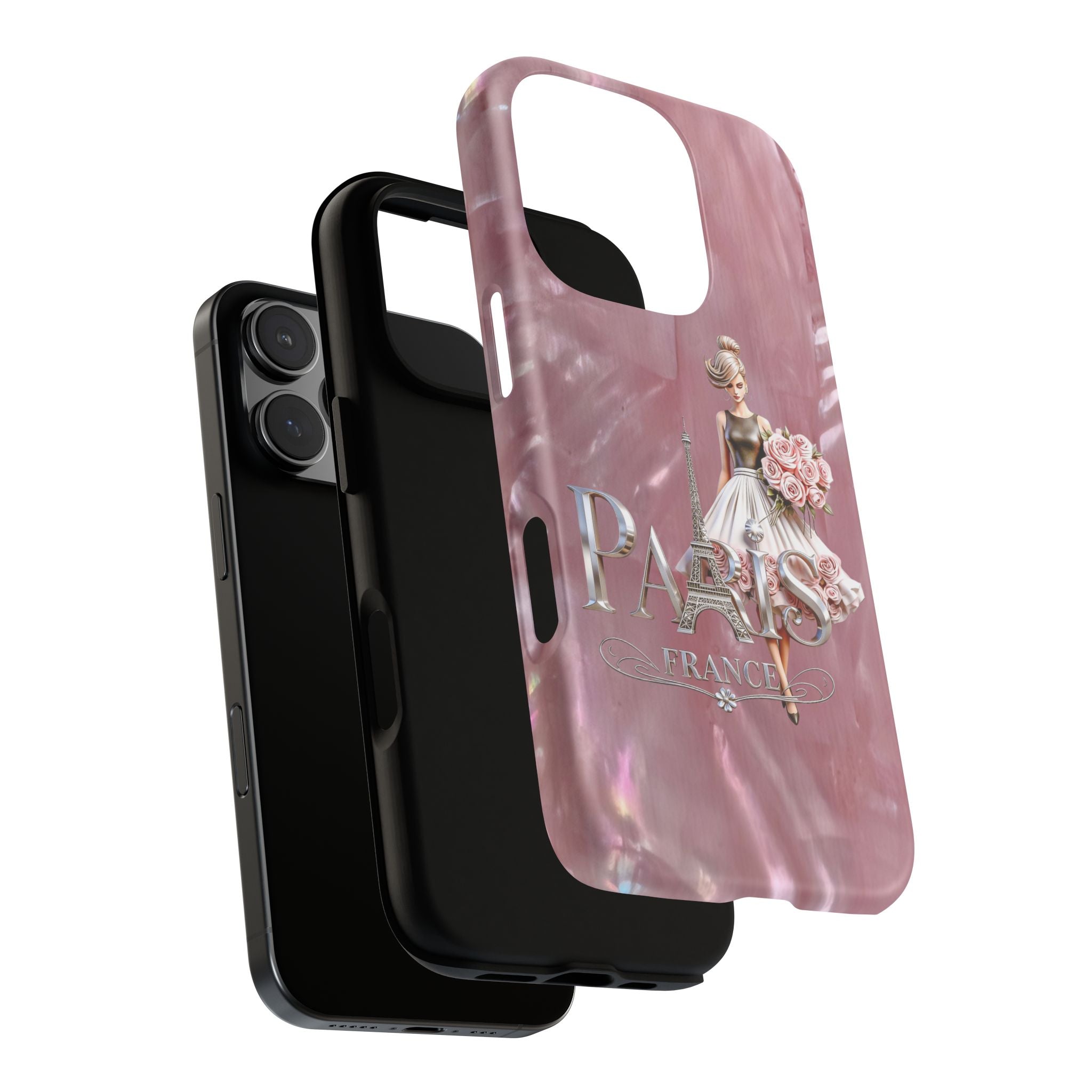 Paris Floral Phone Case - Pink Eiffel Tower Fashion Girl Tough Case Printify