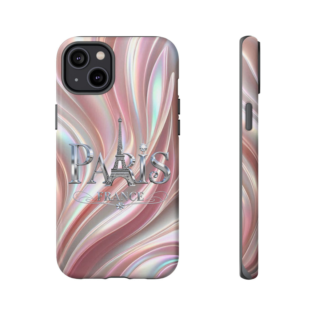 Paris Eiffel Phone Case — Iridescent Swirl Tough Case Printify