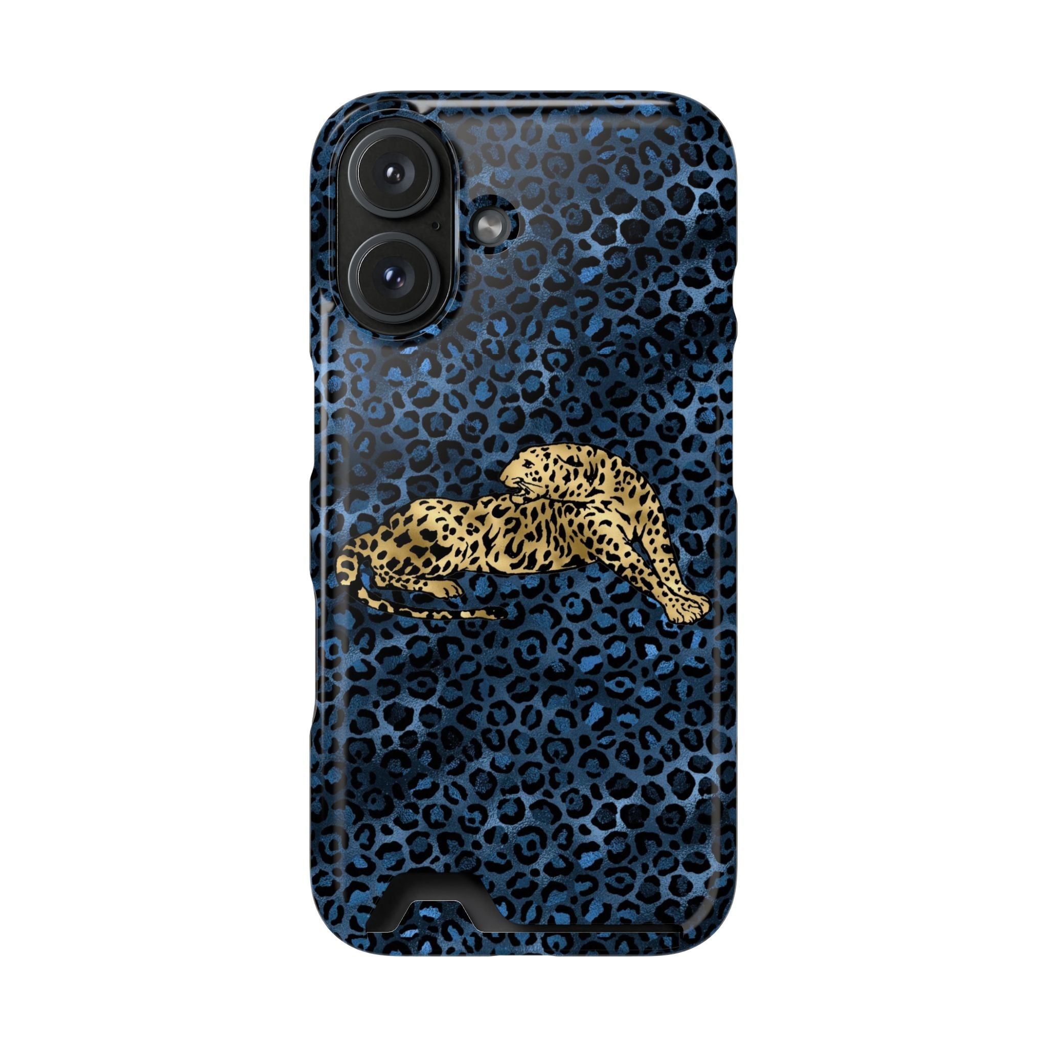 Blue Leopard Phone Case with Card Holder — Gold Cheetah Accent Printify