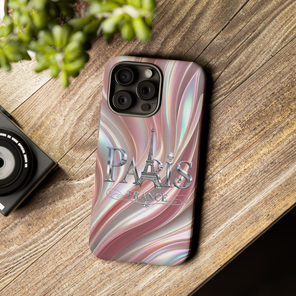 Paris Eiffel Phone Case — Iridescent Swirl Tough Case Printify