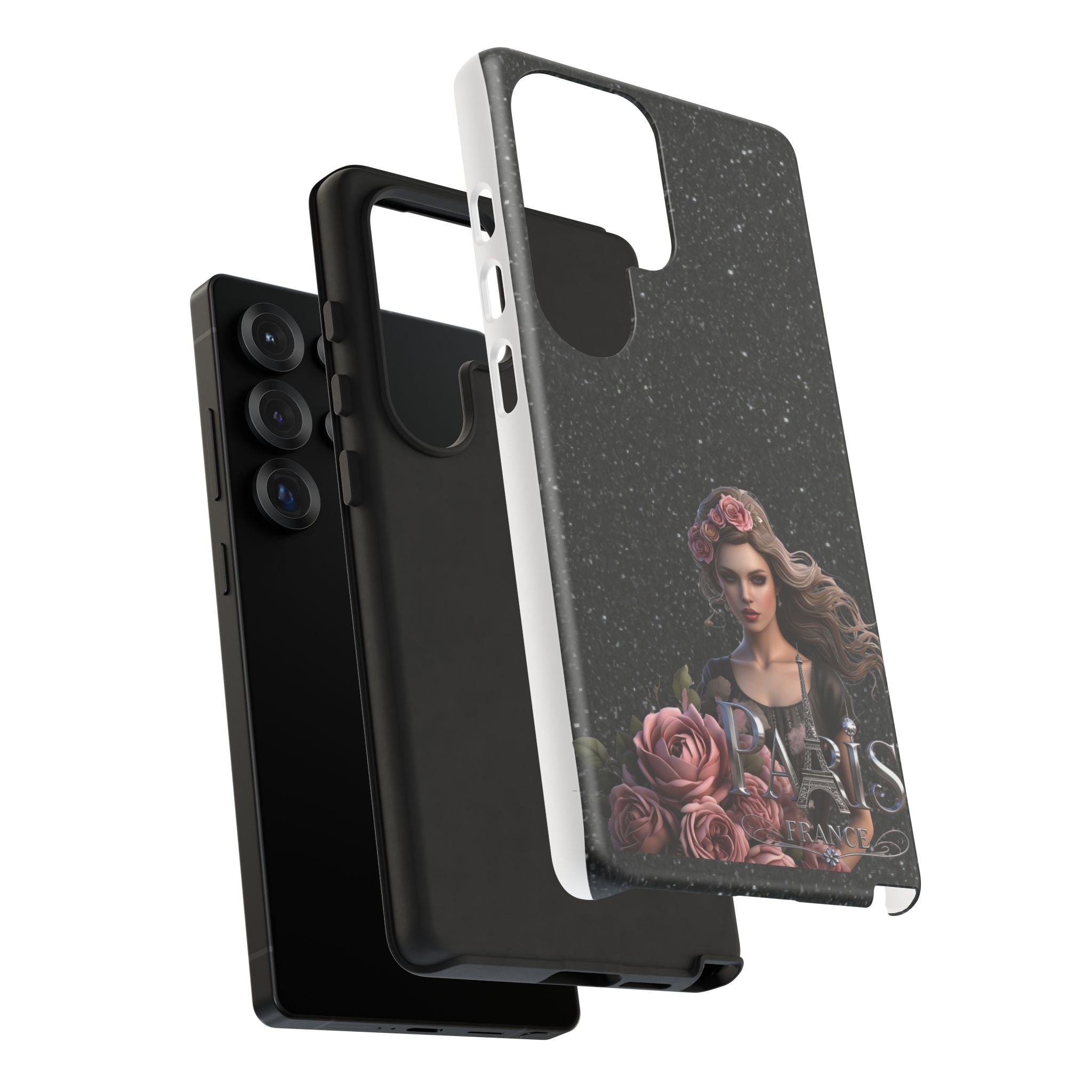 Floral Gothic Phone Case — Rose Crowned Woman on Sparkle Black Printify