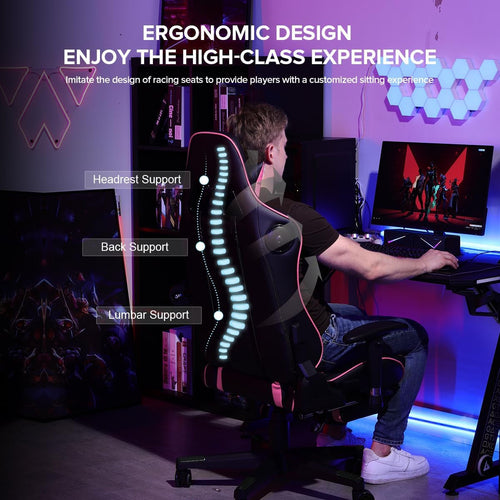 Gaming Chair with Footrest Speakers Video Game Chair Bluetooth Music
