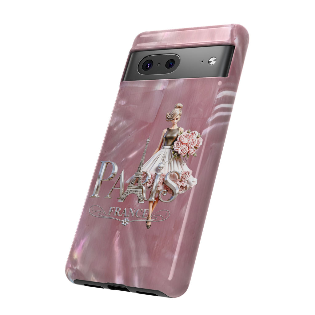 Paris Floral Phone Case - Pink Eiffel Tower Fashion Girl Tough Case Printify