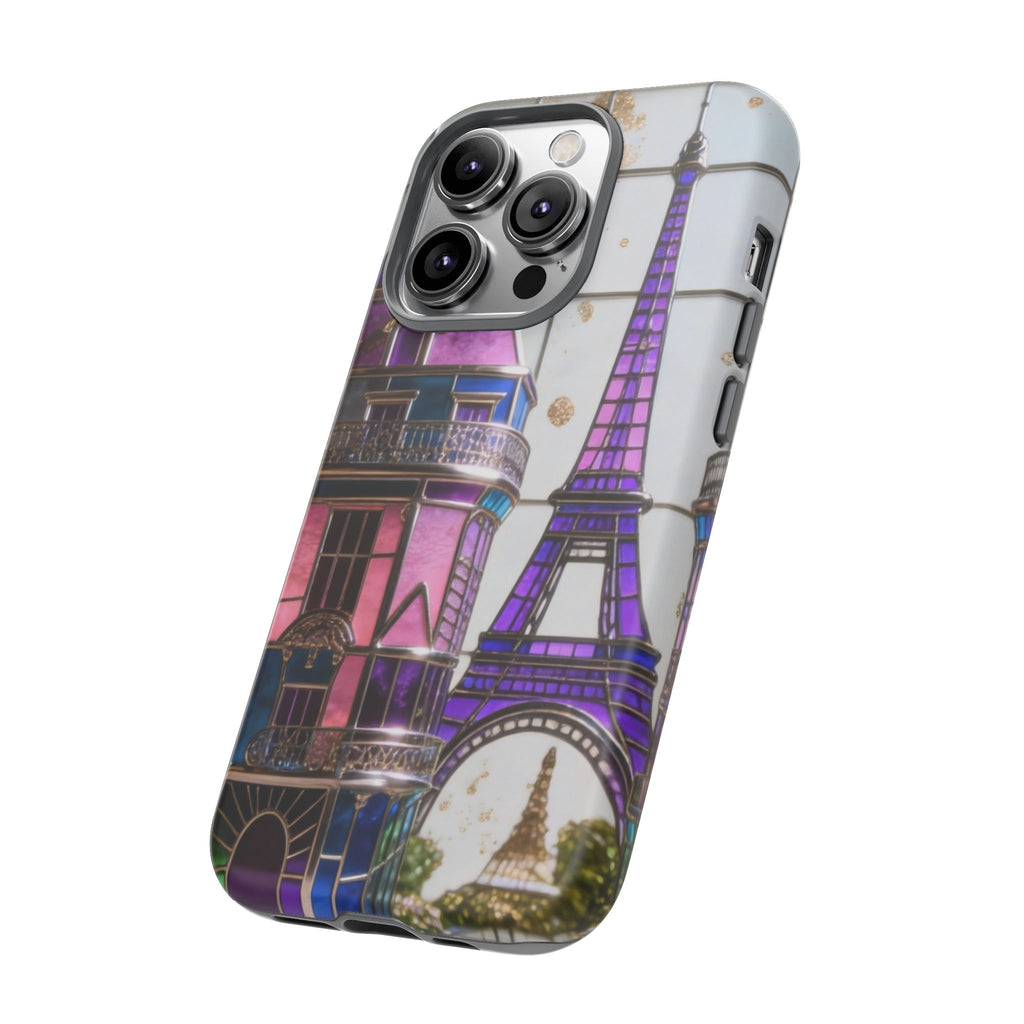 Parisian Eiffel Tower Tough Phone Case — Purple Vintage Cityscape Printify