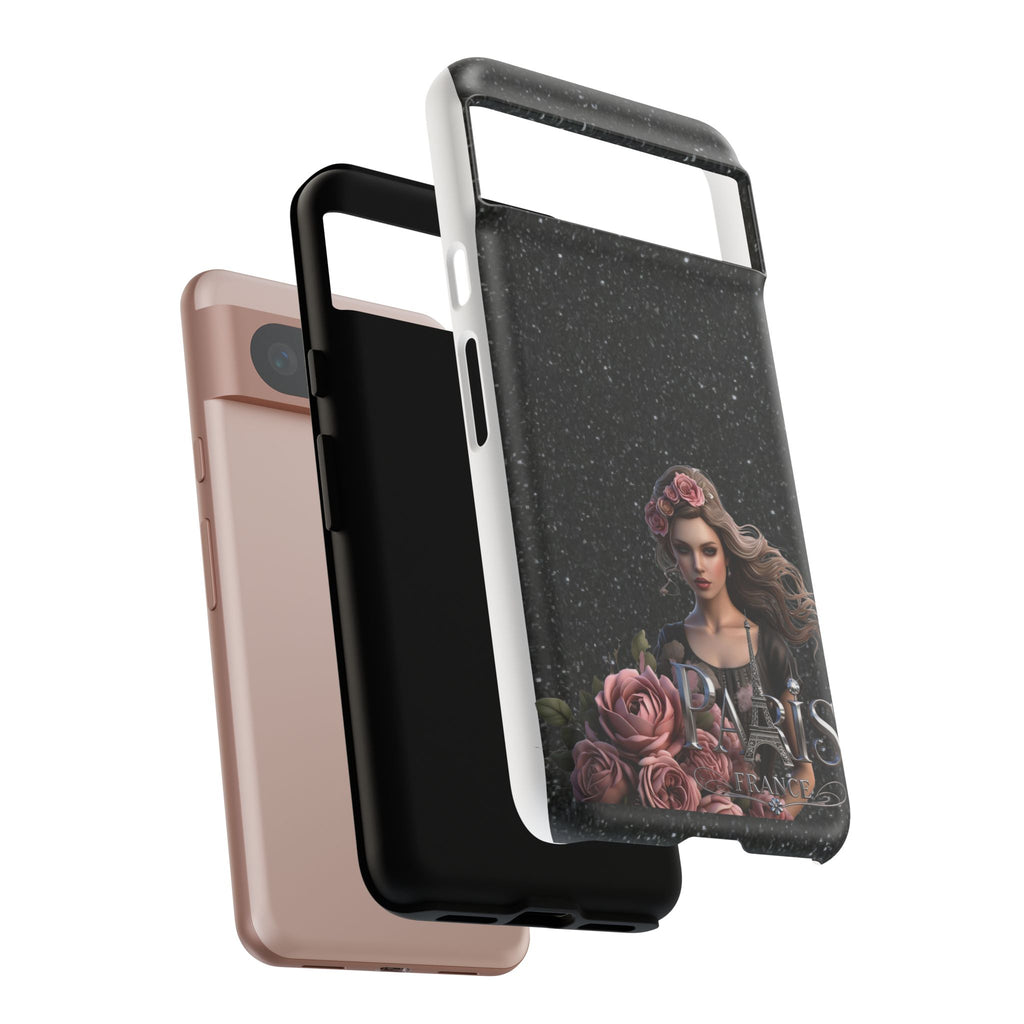 Floral Gothic Phone Case — Rose Crowned Woman on Sparkle Black Printify