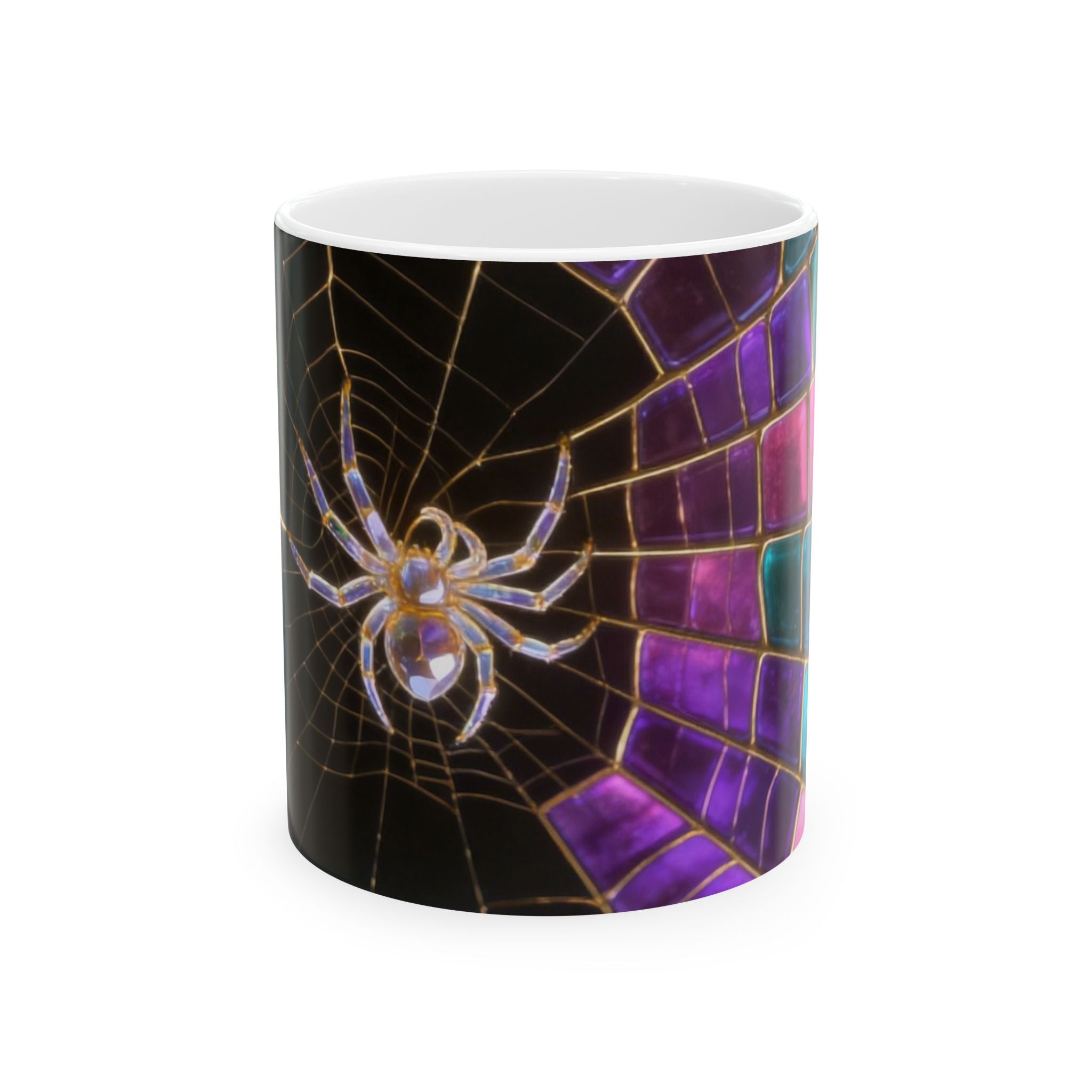 Stained Glass Spider Web Ceramic Mug — Halloween Gothic Coffee Cup (11oz/15oz) Printify