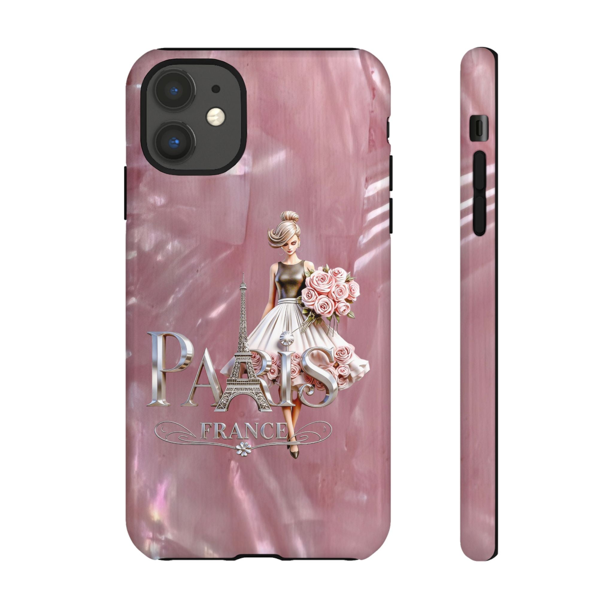 Paris Floral Phone Case - Pink Eiffel Tower Fashion Girl Tough Case Printify