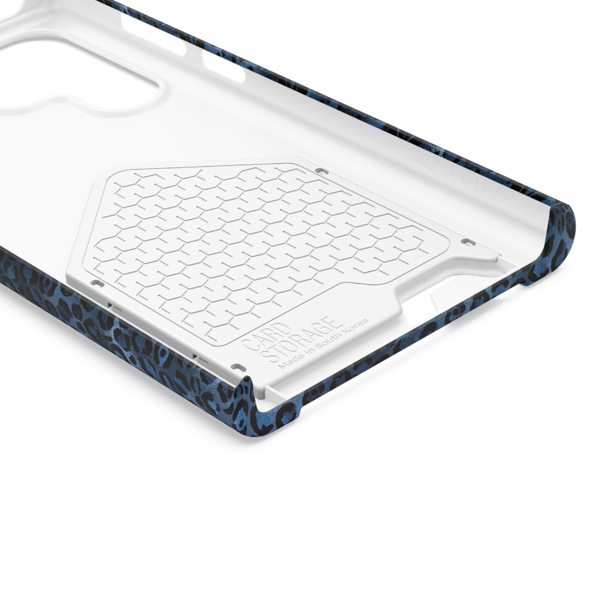 Blue Leopard Phone Case with Card Holder — Gold Cheetah Accent Printify