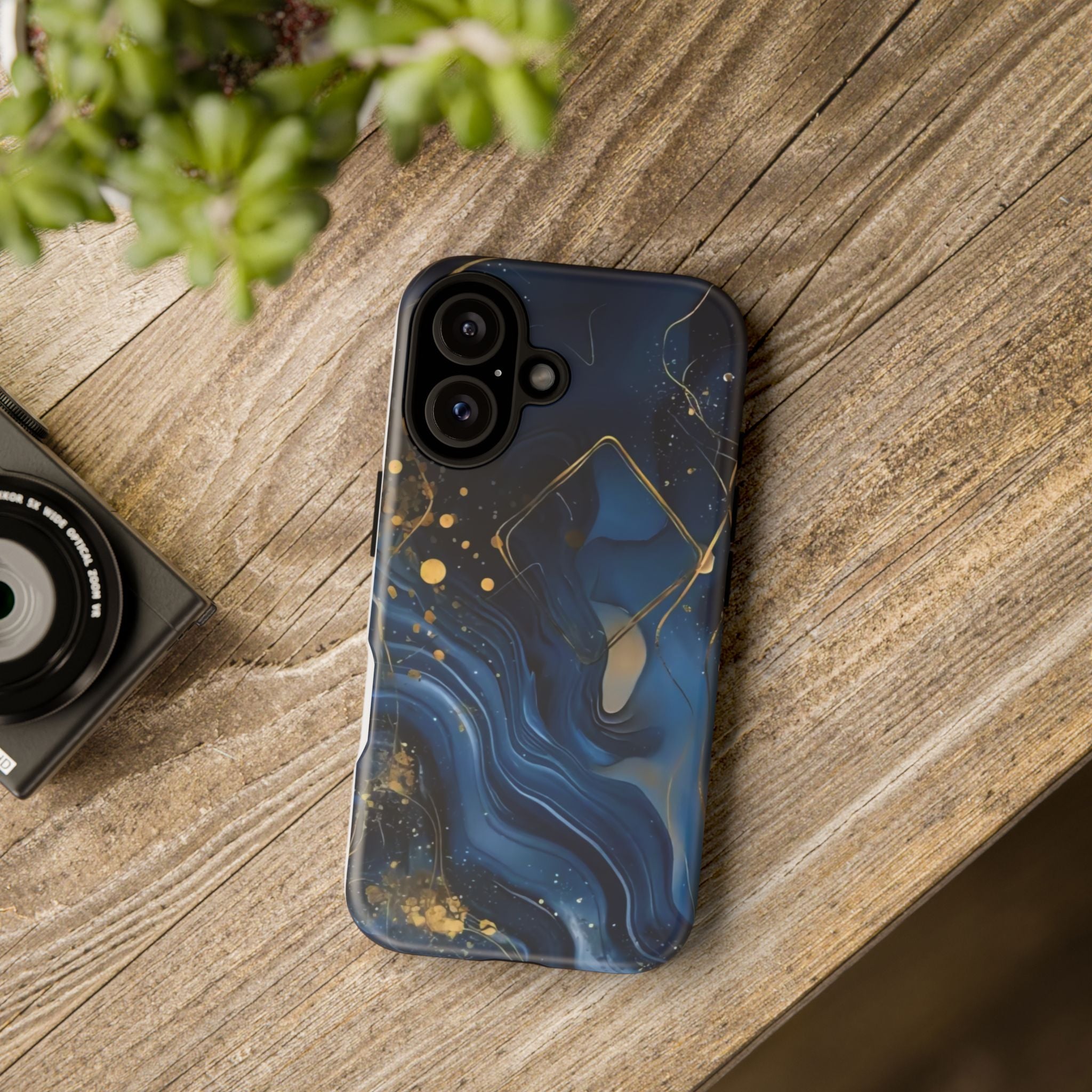 Blue Gold Marble Tough Phone Case — Protective Artistic iPhone Cover Printify