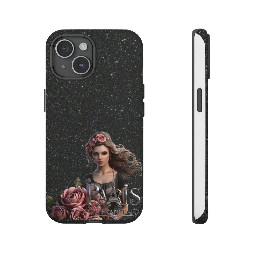 Floral Gothic Phone Case — Rose Crowned Woman on Sparkle Black Printify