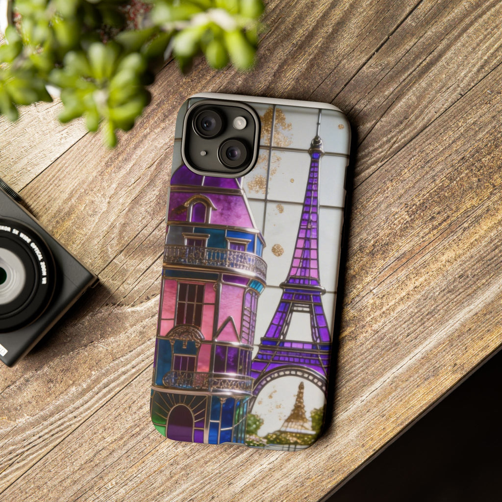 Parisian Eiffel Tower Tough Phone Case — Purple Vintage Cityscape Printify
