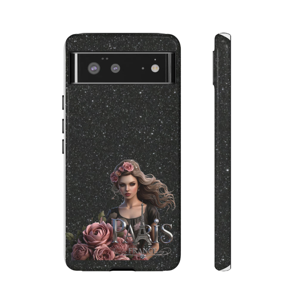 Floral Gothic Phone Case — Rose Crowned Woman on Sparkle Black Printify