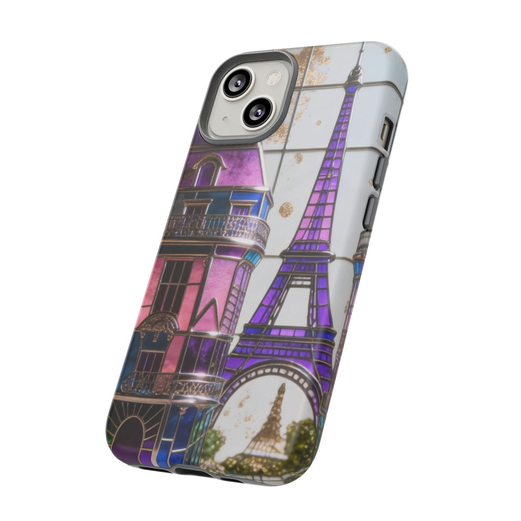 Parisian Eiffel Tower Tough Phone Case — Purple Vintage Cityscape Printify