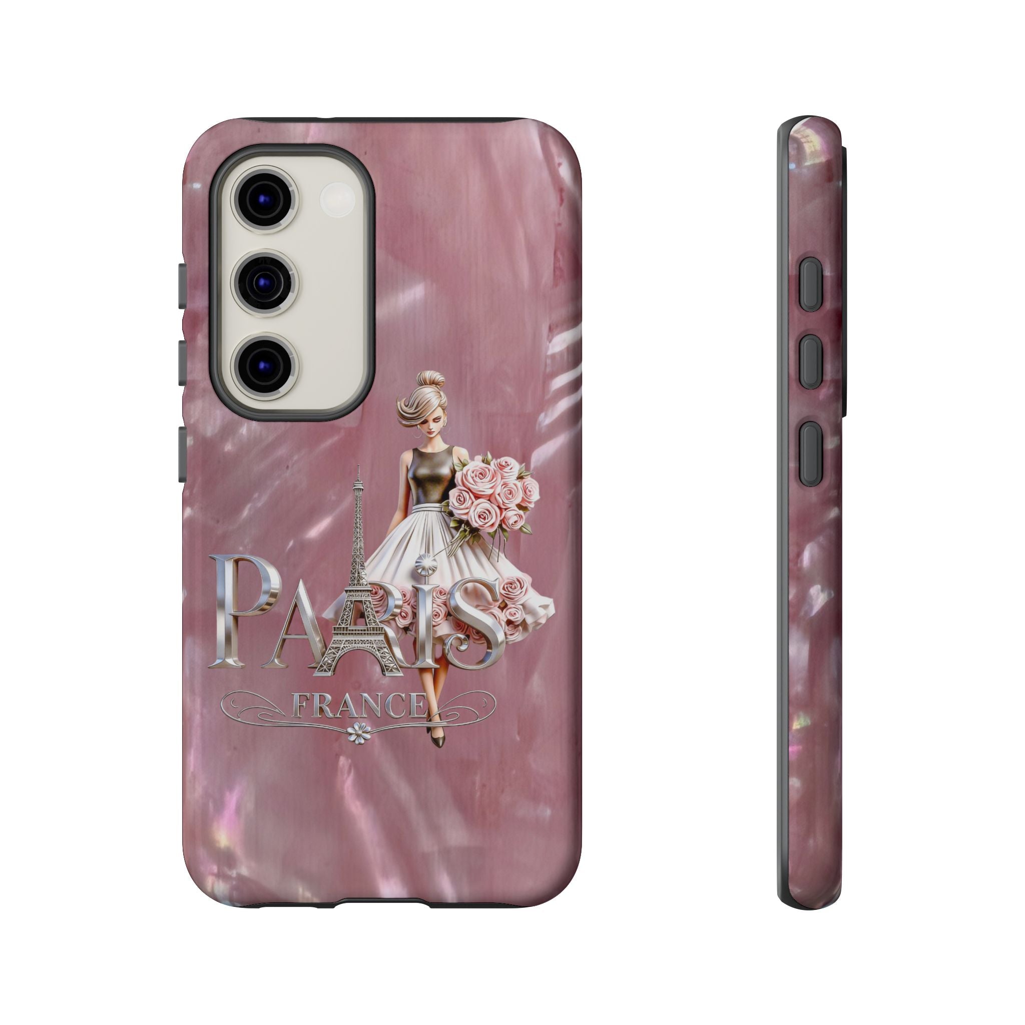 Paris Floral Phone Case - Pink Eiffel Tower Fashion Girl Tough Case Printify