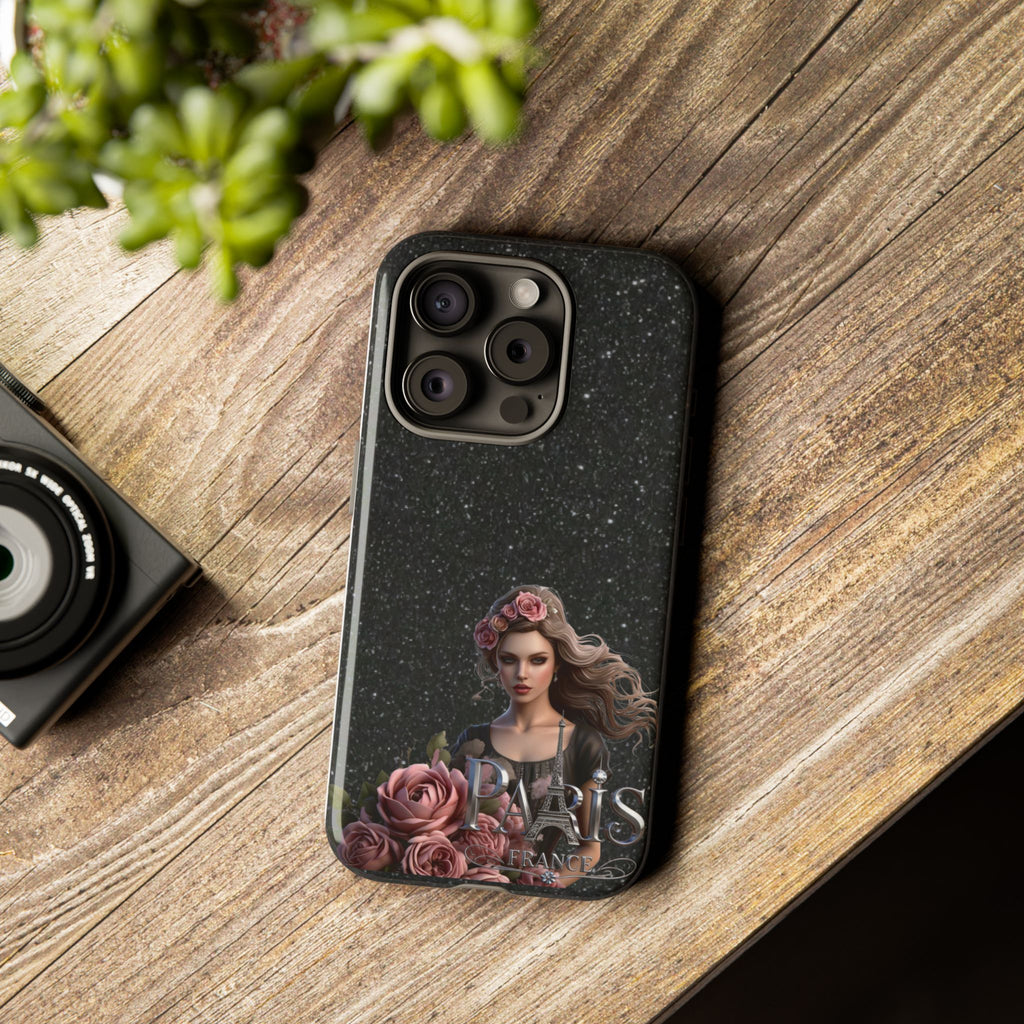 Floral Gothic Phone Case — Rose Crowned Woman on Sparkle Black Printify