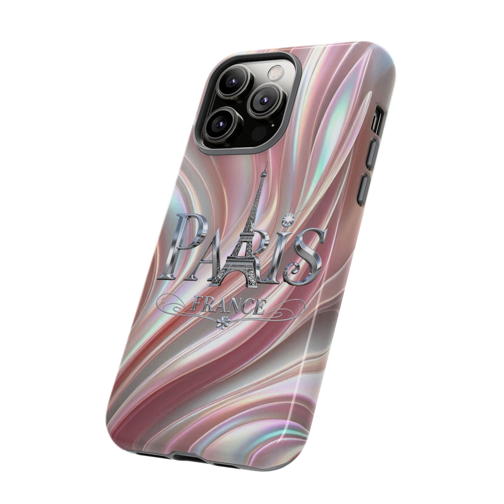 Paris Eiffel Phone Case — Iridescent Swirl Tough Case Printify