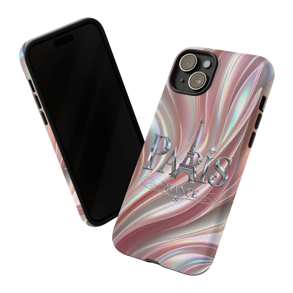 Paris Eiffel Phone Case — Iridescent Swirl Tough Case Printify